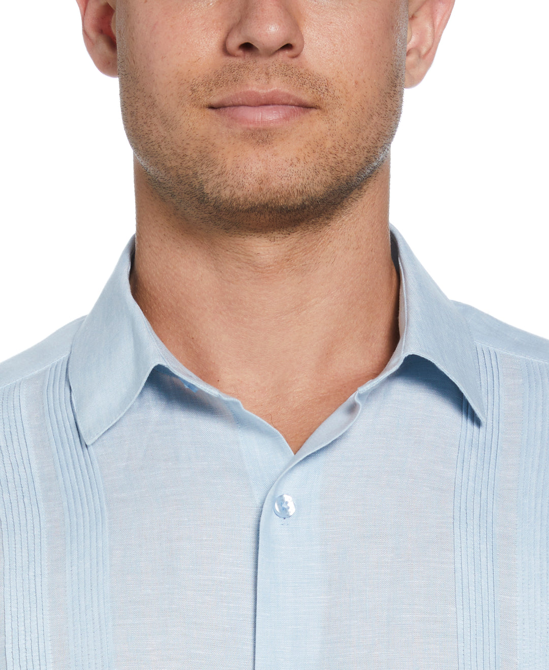 Linen Multi-Tuck Guayabera Shirt (Dream Blue)