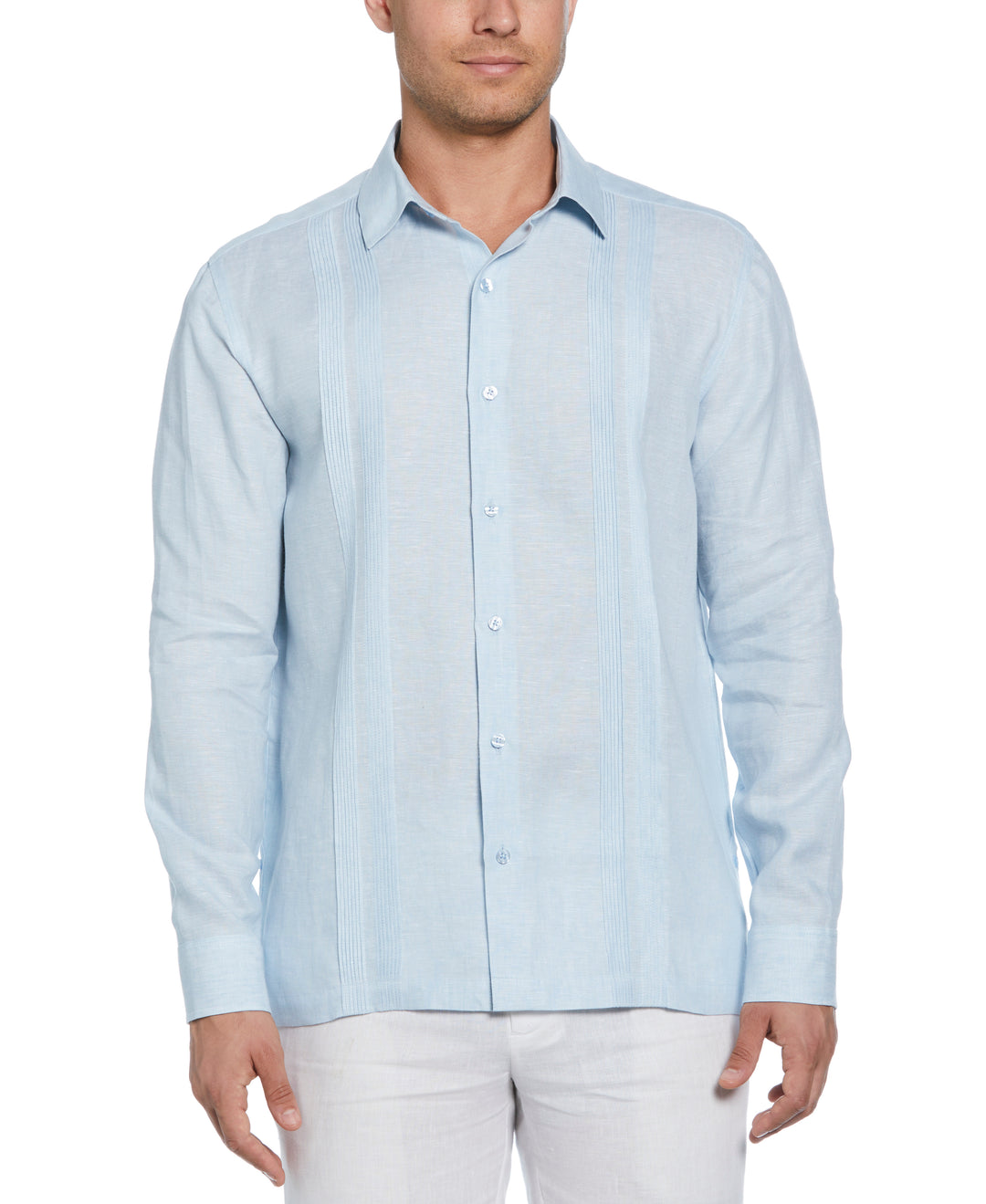 Linen Multi-Tuck Guayabera Shirt (Dream Blue)