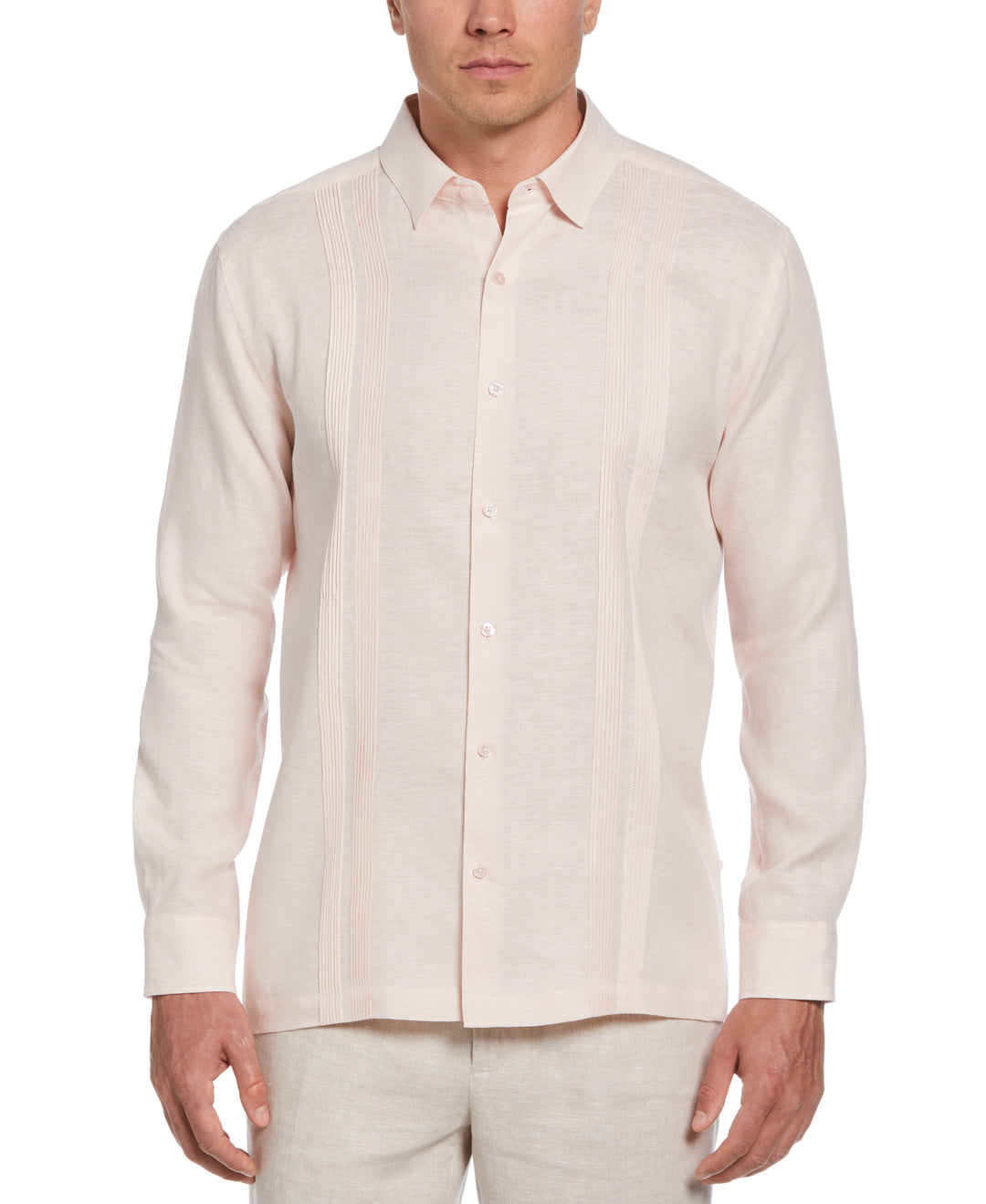 Linen Multi-Tuck Guayabera Shirt (Peach Whip)