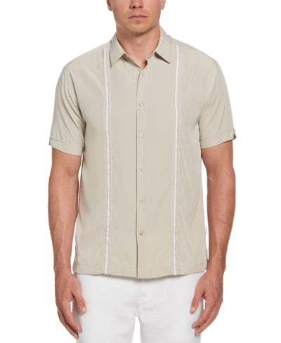 Pick Stitch Panel Short Sleeve Button-Down Shirt (Silver Lining) 