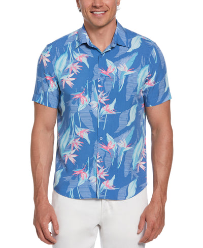 Tropical Leaves Floral Print Shirt (Dutch Blue) 