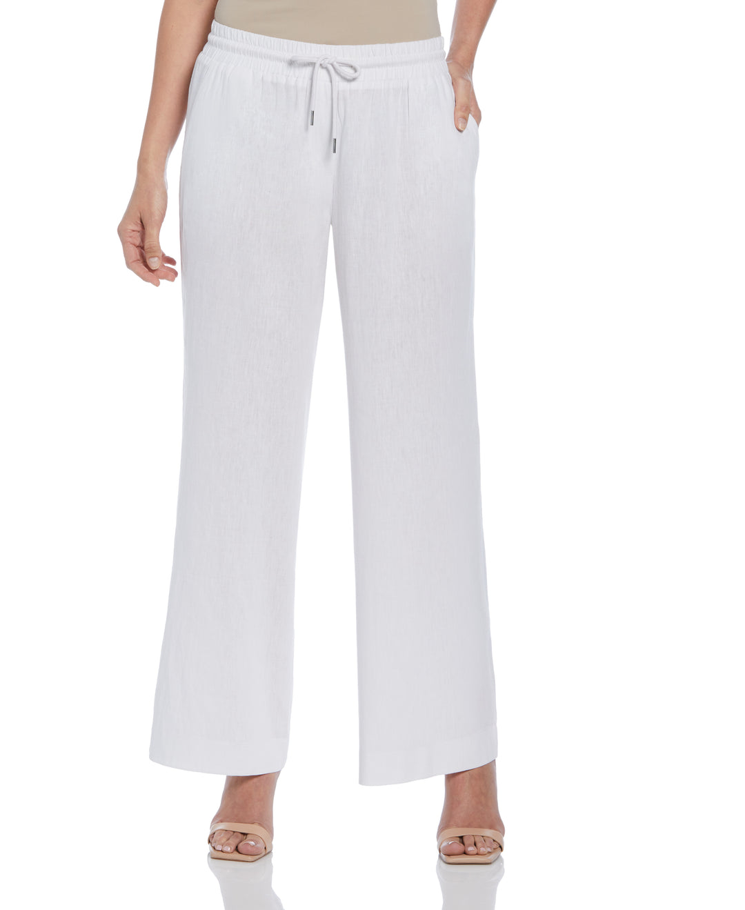 Linen Blend Wide Leg Drawstring Pant (Brilliant White)