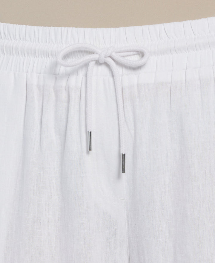 Linen Blend Wide Leg Drawstring Pant (Brilliant White)