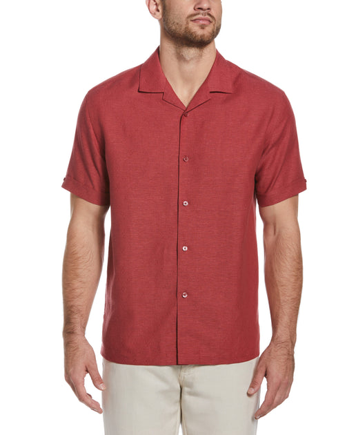 Men's Camp Collar Linen-Blend Shirt, Men's Tops