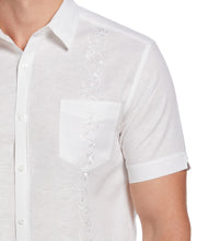 Linen Blend Tonal Embroidery Guayabera Shirt (Brilliant White) 
