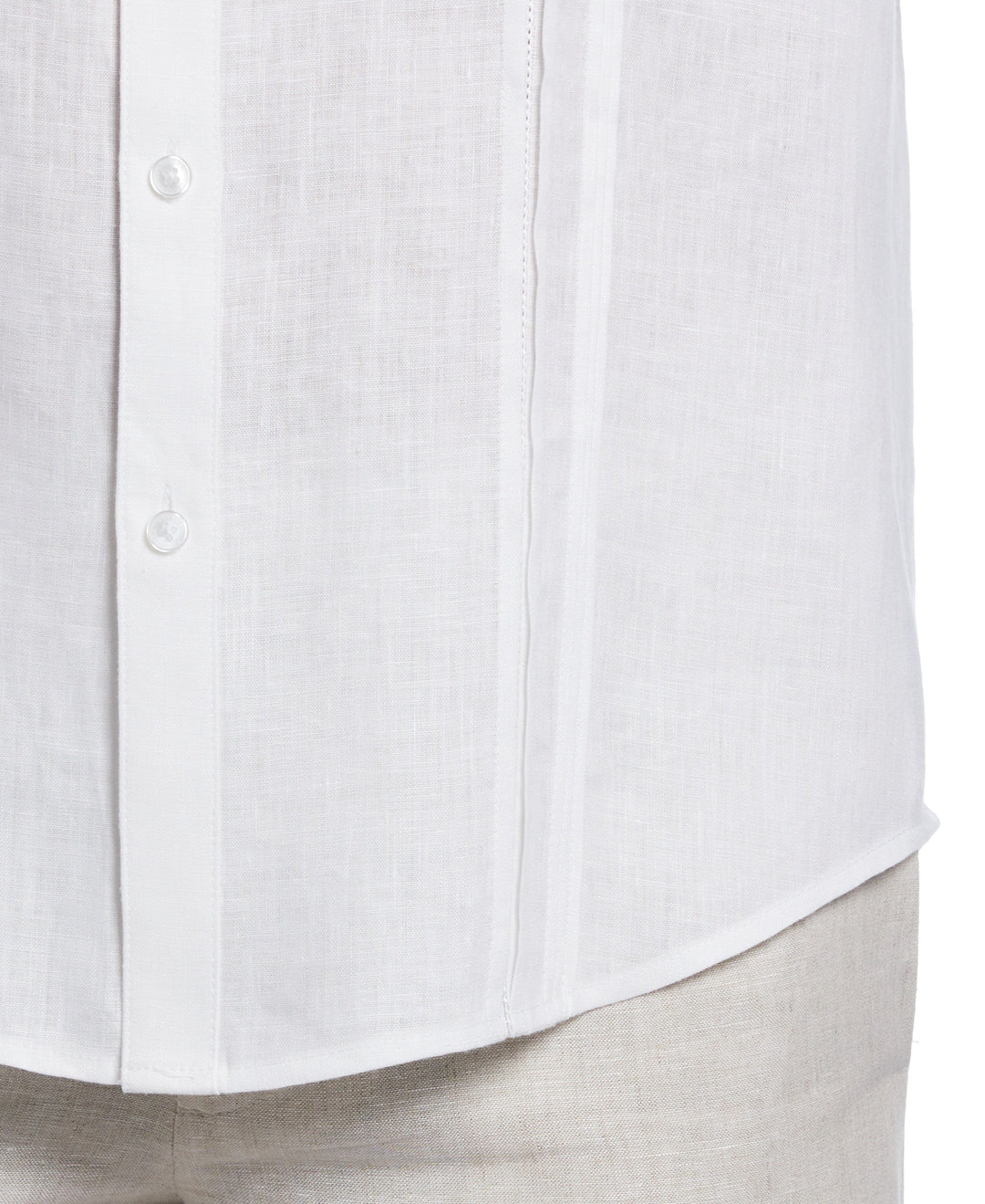 Linen Embroidered Tuck Panel Guayabera Shirt (Brilliant White)