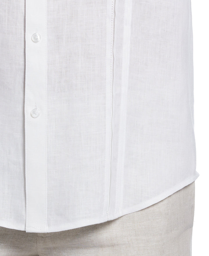 Linen Embroidered Tuck Panel Guayabera Shirt (Brilliant White)