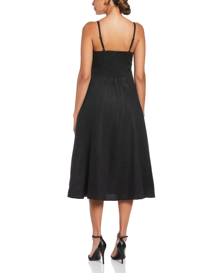 Linen Thin Strap Midi Dress (Black)
