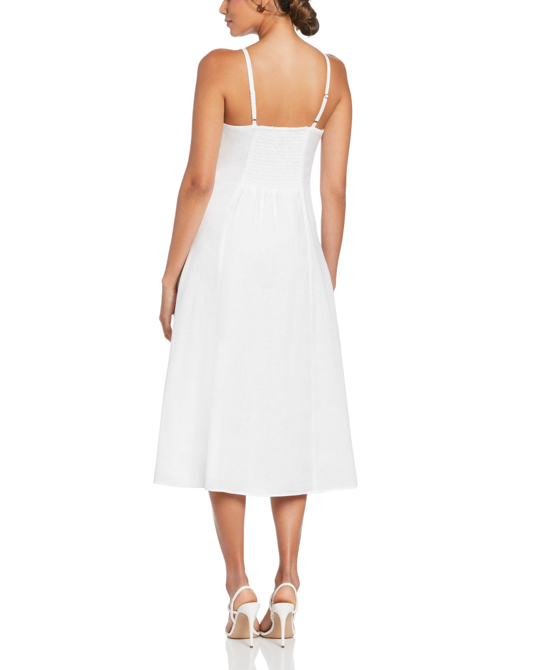 Linen Thin Strap Midi Dress (White)