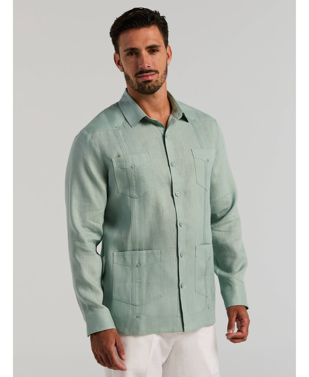 100% Linen Classic Guayabera Shirt - Long Sleeve-Guayaberas-Blue Surf-S-Cubavera