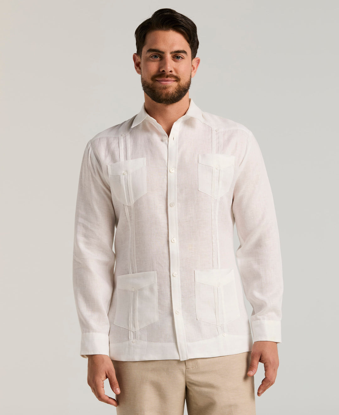 Linen Guayabera Shirt (Bright White) 