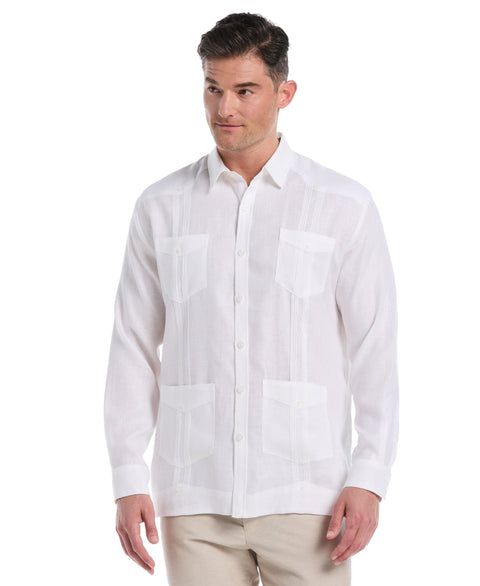 100% Linen Classic Guayabera Shirt - Long Sleeve-Guayaberas-Bright White-S-Cubavera