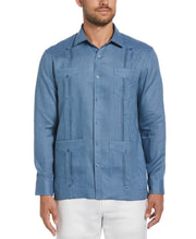 100% Linen Classic Guayabera Shirt - Long Sleeve (Captains Blue) 