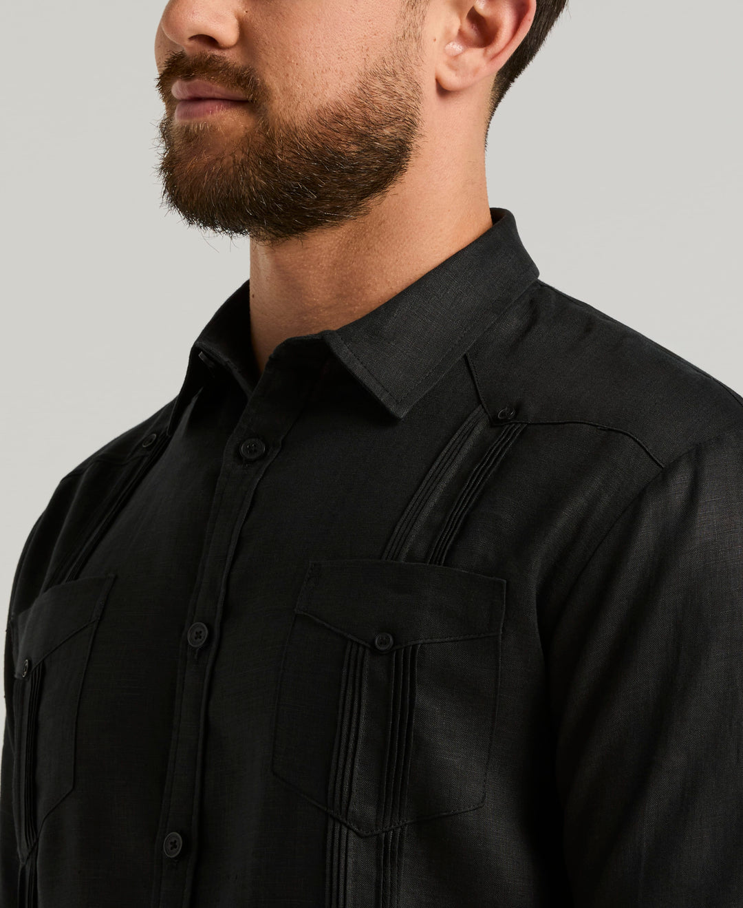 Linen Guayabera Shirt (Jet Black) 