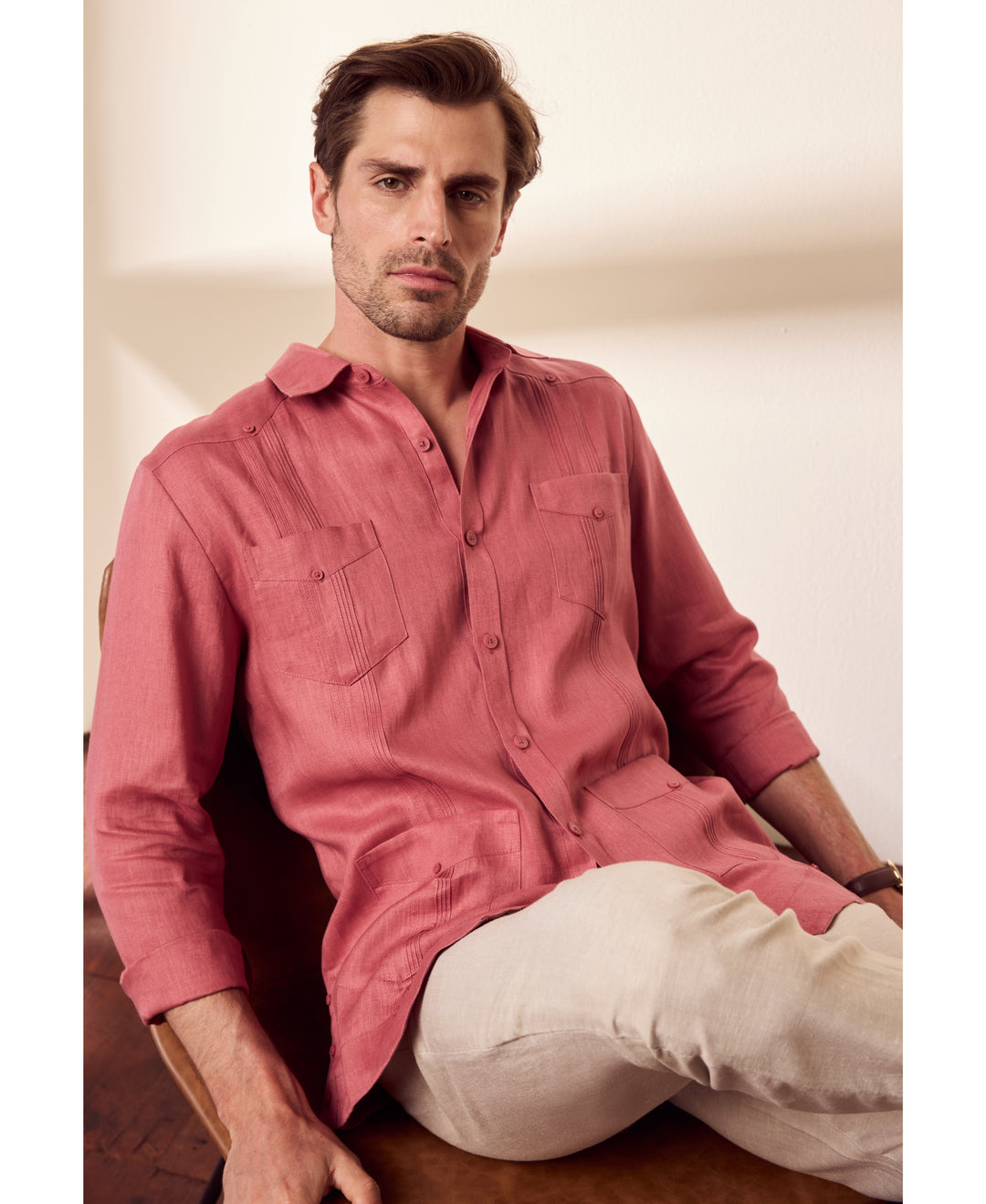 100% Linen Classic Guayabera Shirt - Long Sleeve-Guayaberas-Cubavera