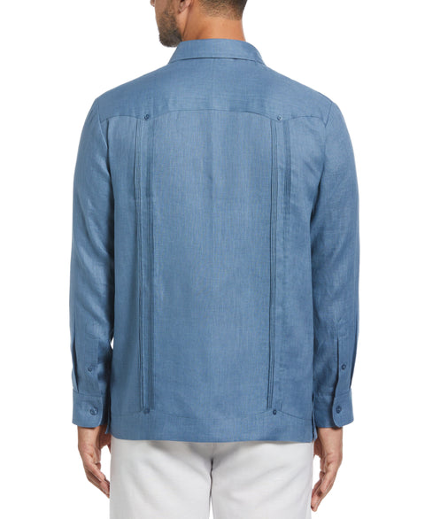 100% Linen Classic Guayabera Shirt - Long Sleeve (Captains Blue) 