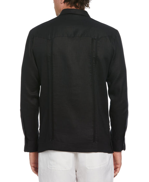 100% Linen Long Sleeve 4 Pocket Guayabera (Jet Black) 
