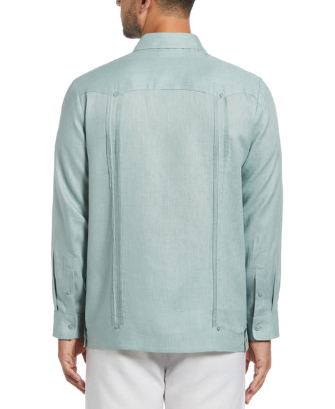 100% Linen Classic Guayabera Shirt - Long Sleeve (Blue Surf) 