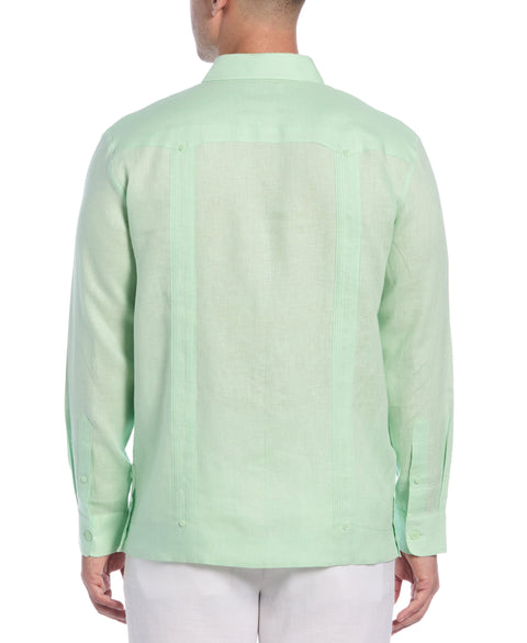 100% Linen Classic Guayabera Shirt - Long Sleeve (Pastel Green) 