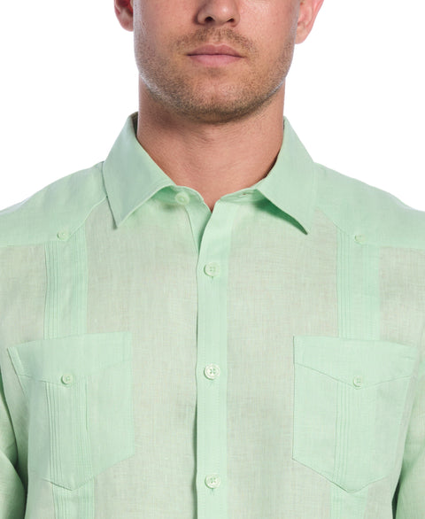100% Linen Classic Guayabera Shirt - Long Sleeve (Pastel Green) 