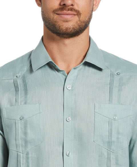100% Linen Classic Guayabera Shirt - Long Sleeve (Blue Surf) 
