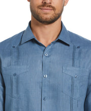 100% Linen Classic Guayabera Shirt - Long Sleeve (Captains Blue) 