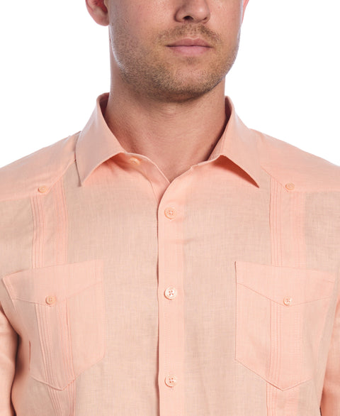 100% Linen Classic Guayabera Shirt - Long Sleeve (Peach Parfait) 
