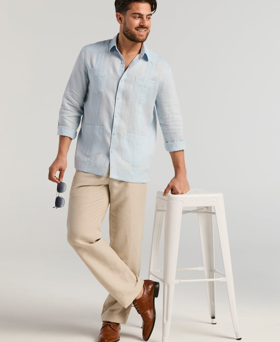 Linen Guayabera Shirt (Cashmere Blue) 
