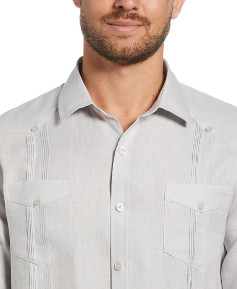 100% Linen Classic Guayabera Shirt - Long Sleeve (Micro Chip) 