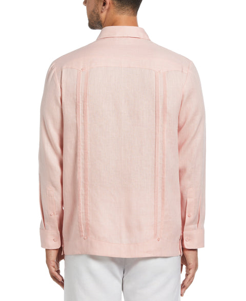 100% Linen Classic Guayabera Shirt - Long Sleeve (Silver Pink) 