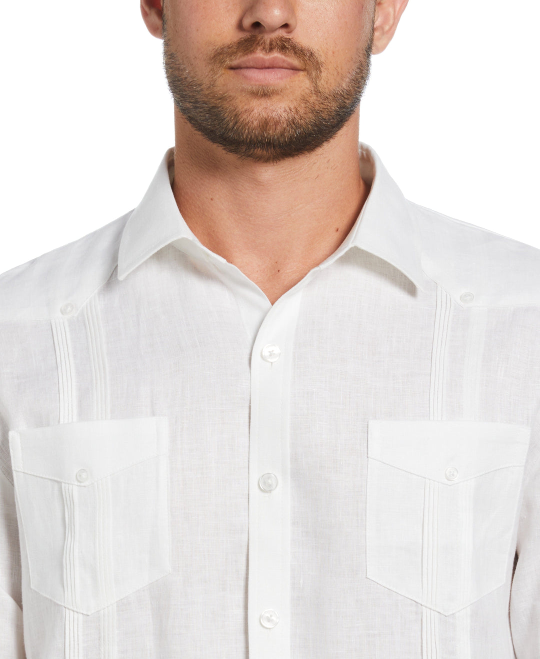 Big & Tall Linen Guayabera Shirt (Bright White) 