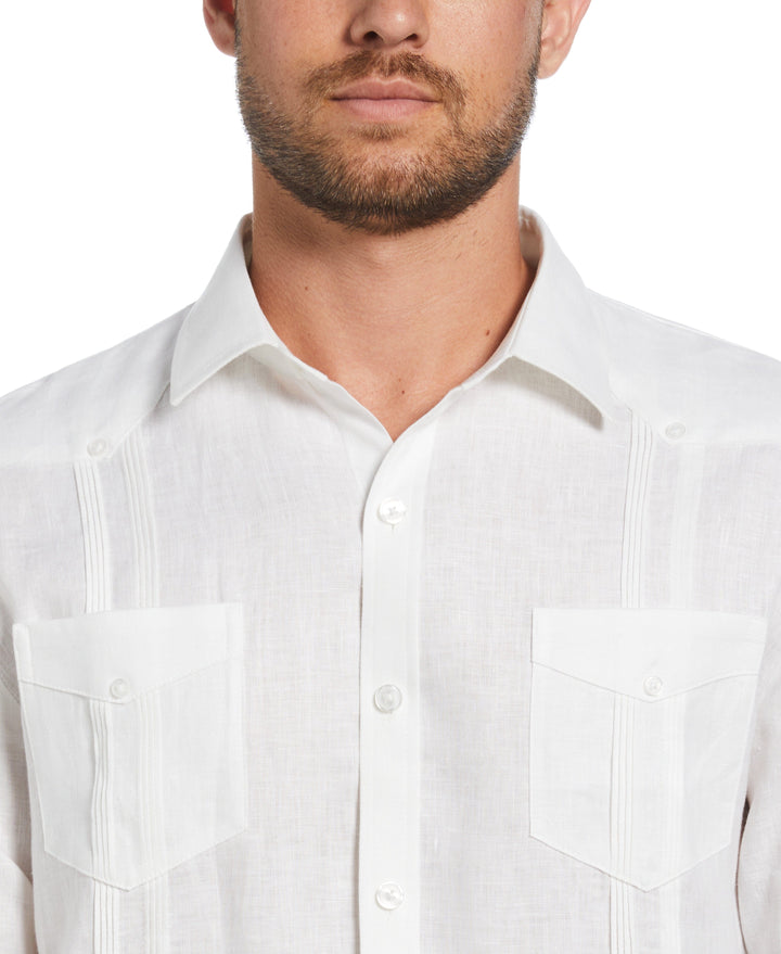 Big & Tall Linen Guayabera Shirt (Bright White) 