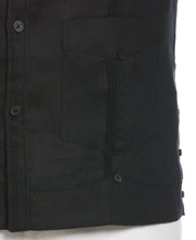 100% Linen Long Sleeve 4 Pocket Guayabera (Jet Black) 