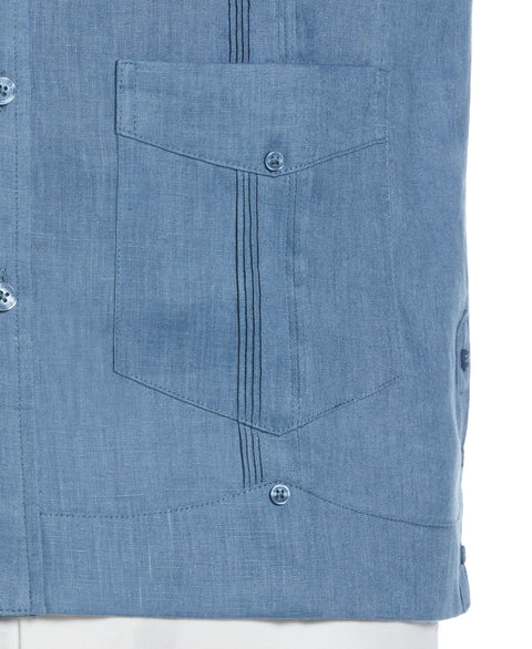 100% Linen Classic Guayabera Shirt - Long Sleeve (Captains Blue) 