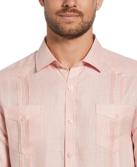 100% Linen Classic Guayabera Shirt - Long Sleeve (Silver Pink) 