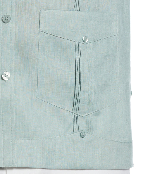 100% Linen Classic Guayabera Shirt - Long Sleeve (Blue Surf) 