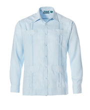 100% Linen Long Sleeve 4 Pocket Guayabera (Parisian Blue) 