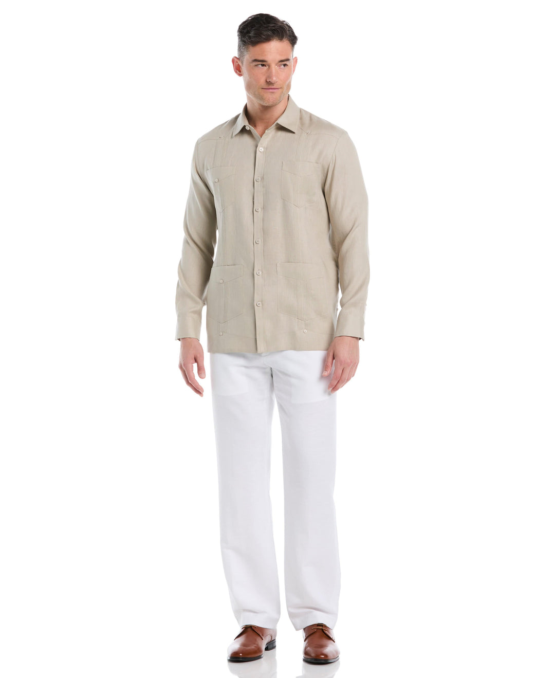 Big & Tall Linen Guayabera Shirt (Island Fossil) 