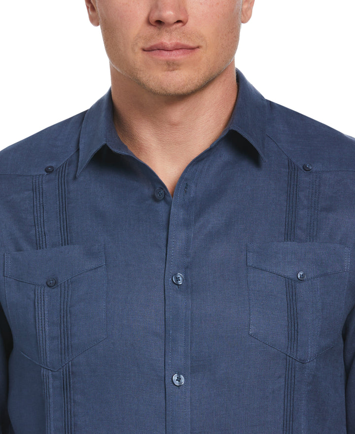 Big & Tall Linen Guayabera Shirt (Ensign Blue) 
