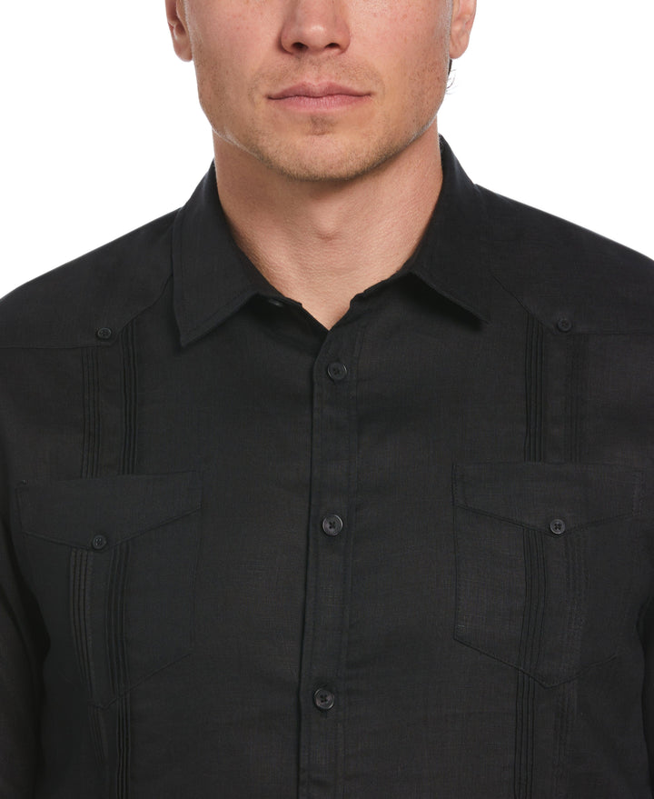 Big & Tall Linen Guayabera Shirt (Jet Black) 