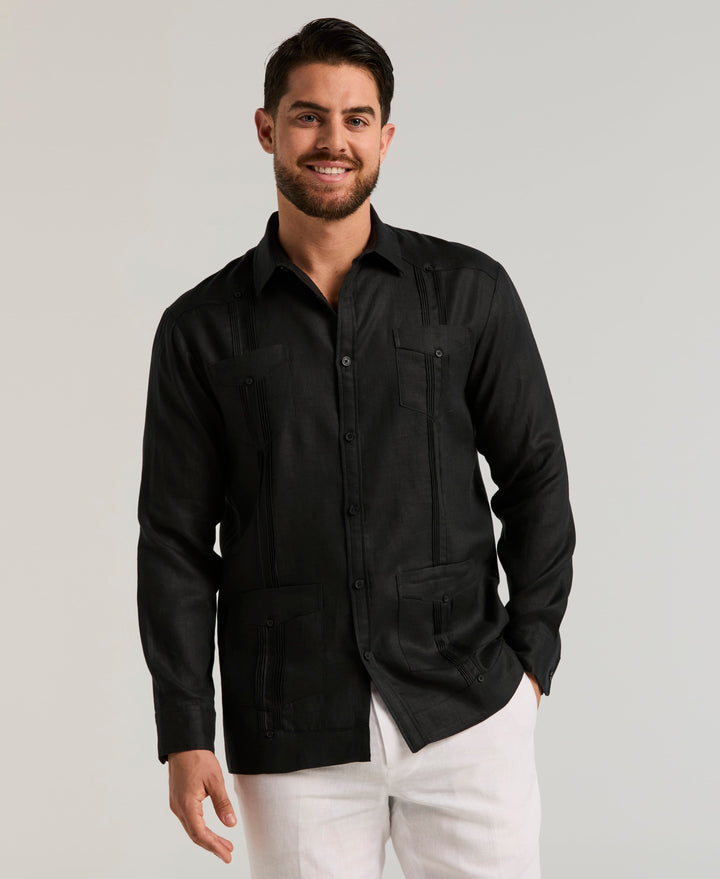 Linen Guayabera Shirt (Jet Black) 
