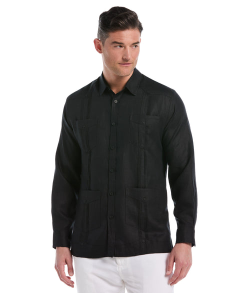 100% Linen Classic Guayabera Shirt - Long Sleeve-Guayaberas-Jet Black-S-Cubavera