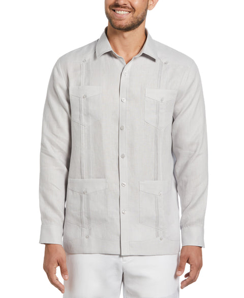 100% Linen Classic Guayabera Shirt - Long Sleeve (Micro Chip) 