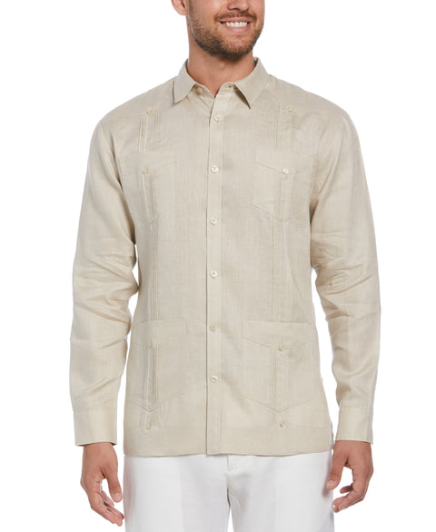 100% Linen Long Sleeve 4 Pocket Guayabera (Natural Linen) 