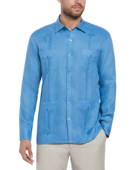 100% Linen Long Sleeve 4 Pocket Guayabera (Parisian Blue) 