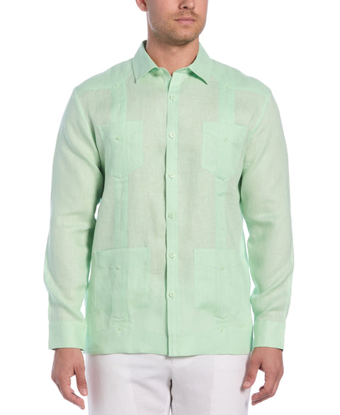 100% Linen Classic Guayabera Shirt - Long Sleeve (Pastel Green) 