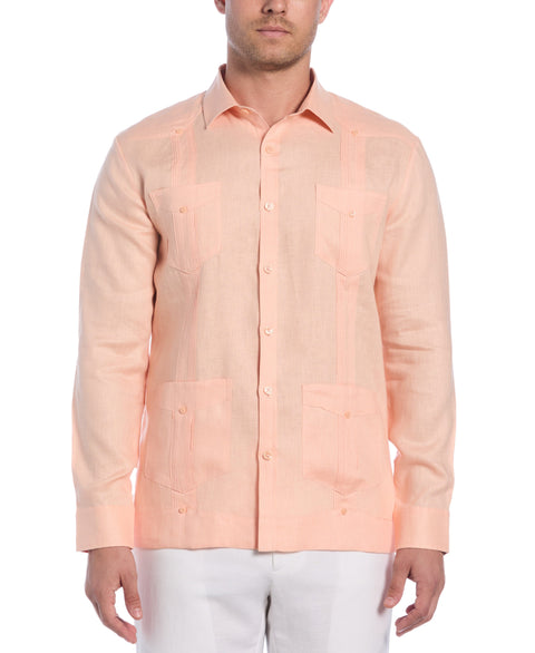 100% Linen Classic Guayabera Shirt - Long Sleeve (Peach Parfait) 
