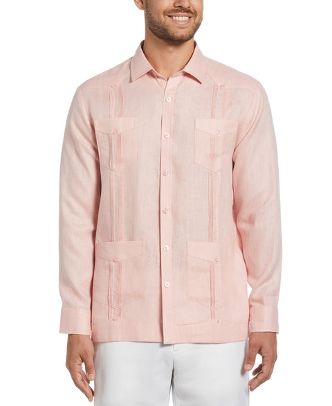 100% Linen Classic Guayabera Shirt - Long Sleeve (Silver Pink) 