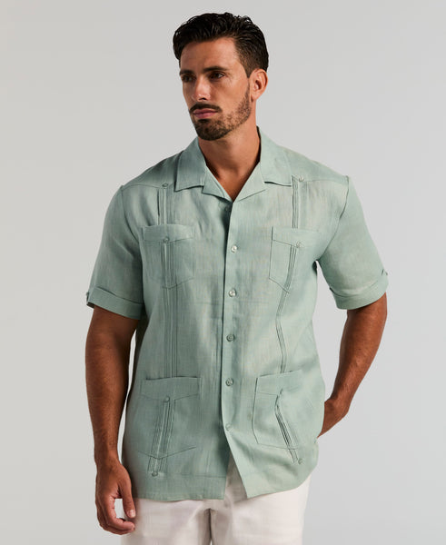 100% Linen Classic Guayabera Shirt - Short Sleeve – Cubavera