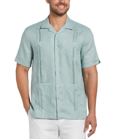 100% Linen Classic Guayabera Shirt - Short Sleeve (Blue Surf) 